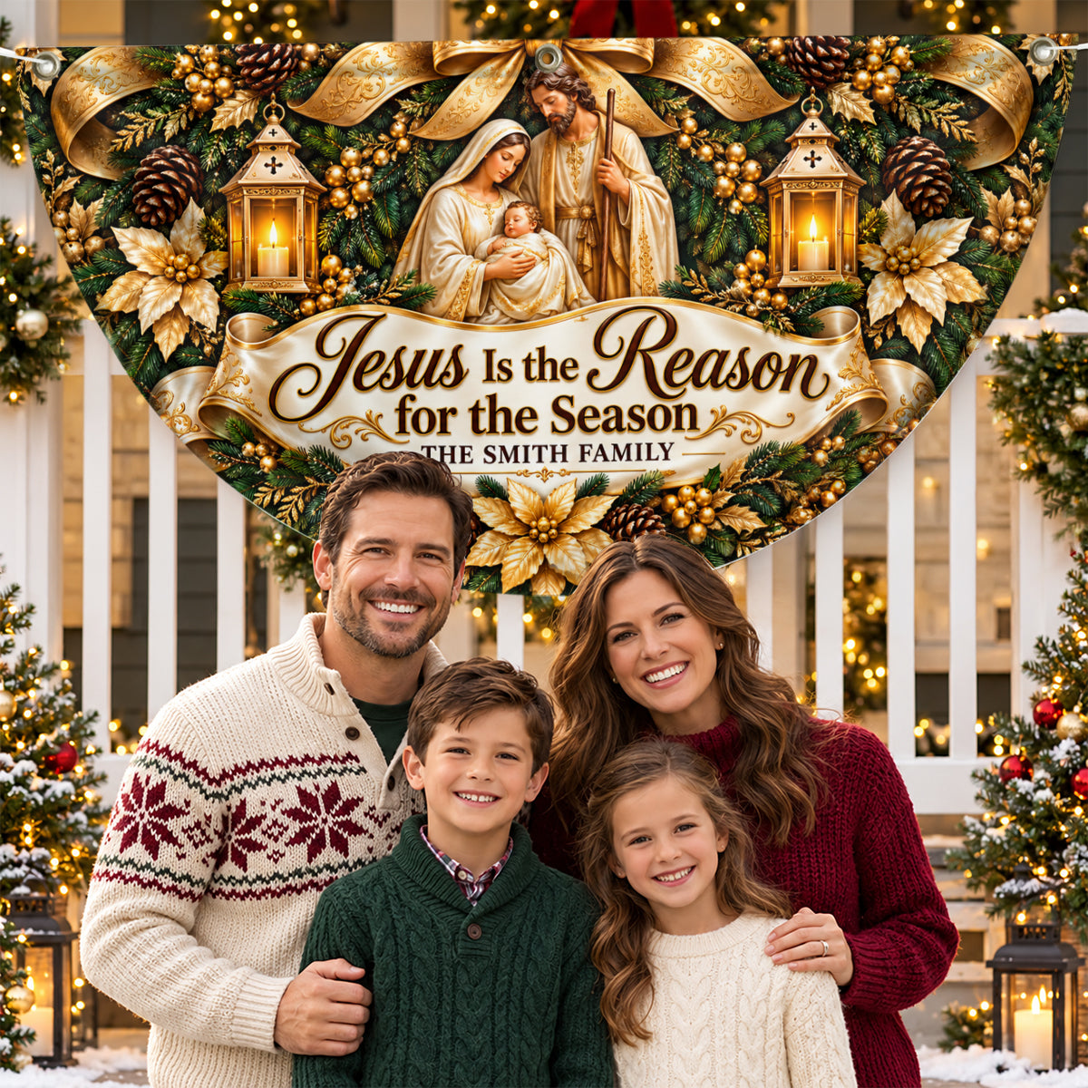 Jesus Is The Reason For The Season, Gift For Family | Personalized Non-Pleated Fan Flag