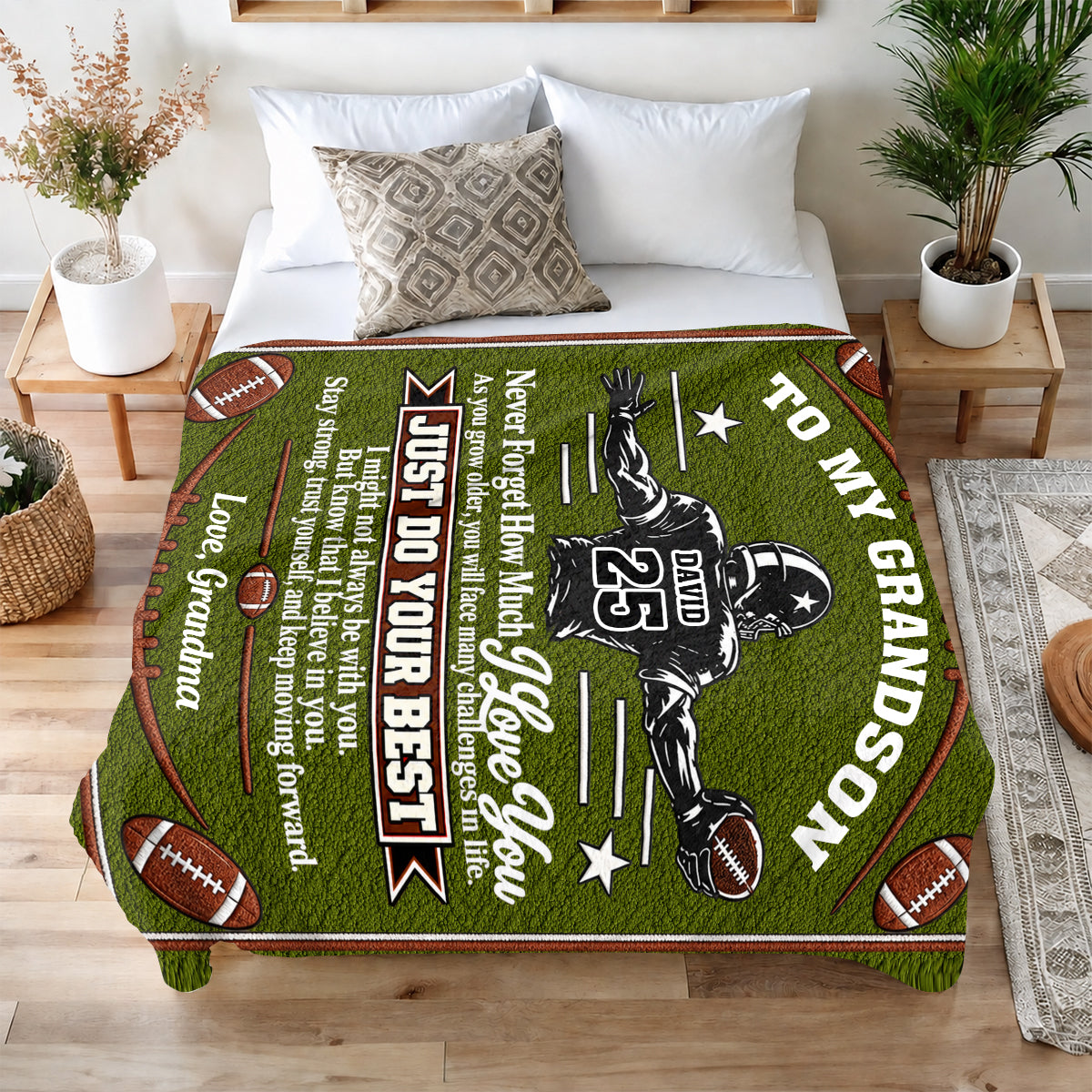 To My Grandson America Football Version, Gift For Grandson | Personalized Fleece Blanket
