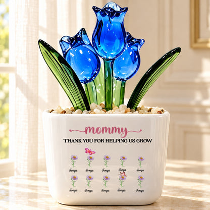 Thank You For Helping Me Grow, Gift For Mom, Grandma | Personalized Glass Everlasting Tulips