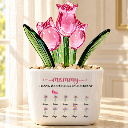 Thank You For Helping Me Grow, Gift For Mom, Grandma | Personalized Glass Everlasting Tulips
