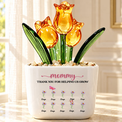Thank You For Helping Me Grow, Gift For Mom, Grandma | Personalized Glass Everlasting Tulips