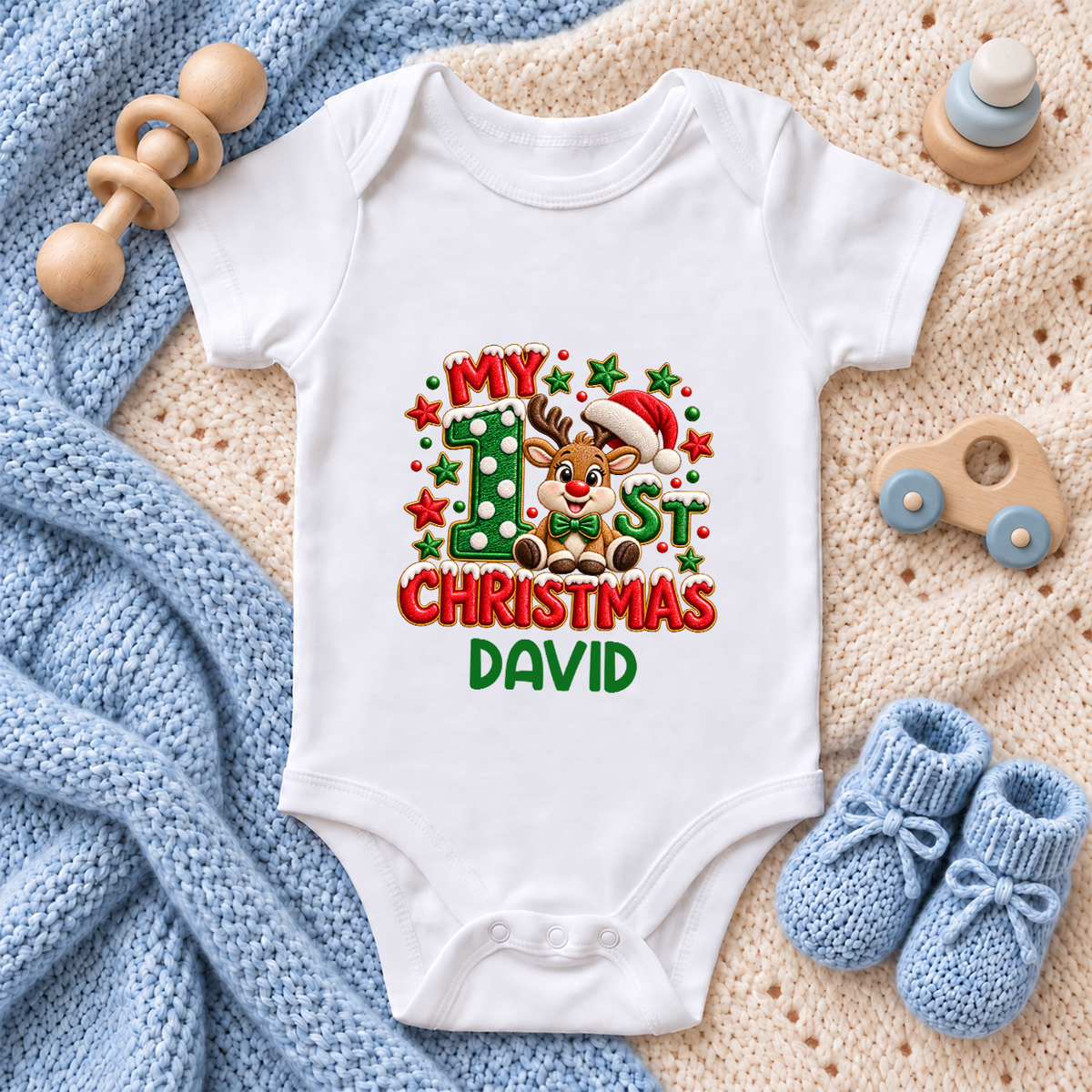 My 1st Christmas Reindeer, Gift For New Parents | Personalized Custom Baby Onesie