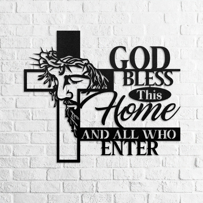 Bless This Home And All Who Enter - Metal Wall Art Sign