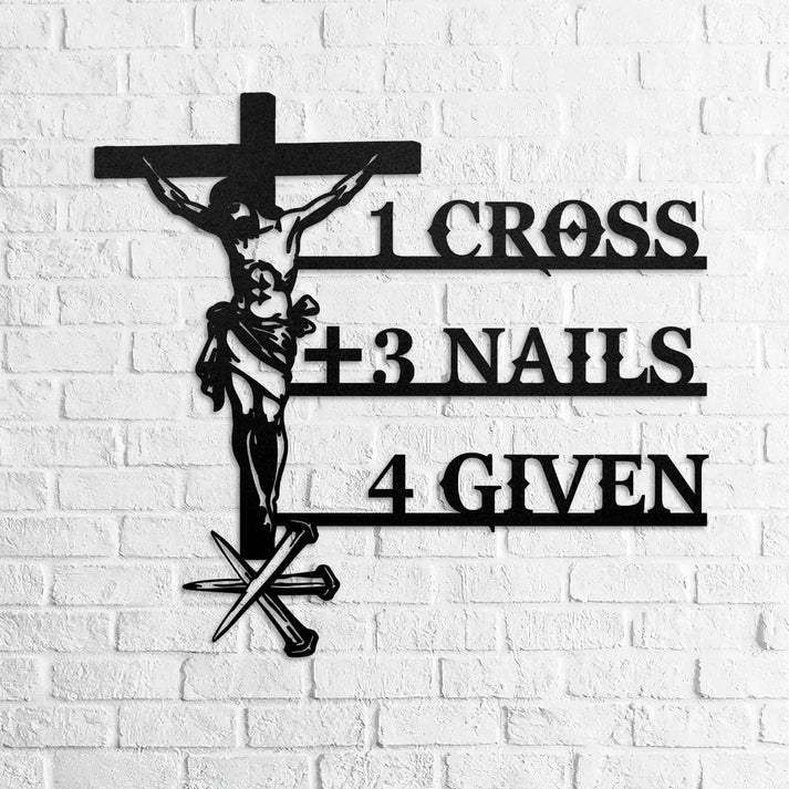 Paid In Full Cross And Nails - Metal Wall Art Sign