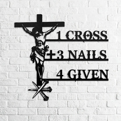 Paid In Full Cross And Nails - Metal Wall Art Sign
