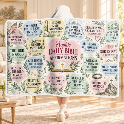 My Daily Bible Affirmations, Gift For Loved One | Personalized Wearable Blanket Hoodie