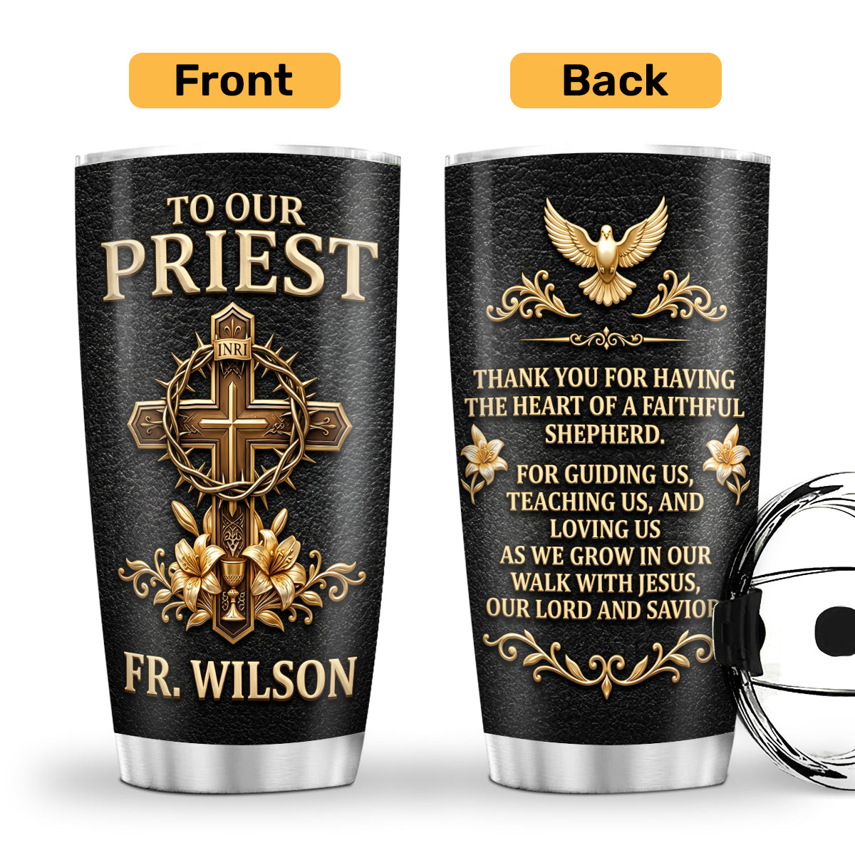 Thank You For Being A Faithful Shepherd, Christian Gift For Priest | Personalized Stainless Steel Tumbler