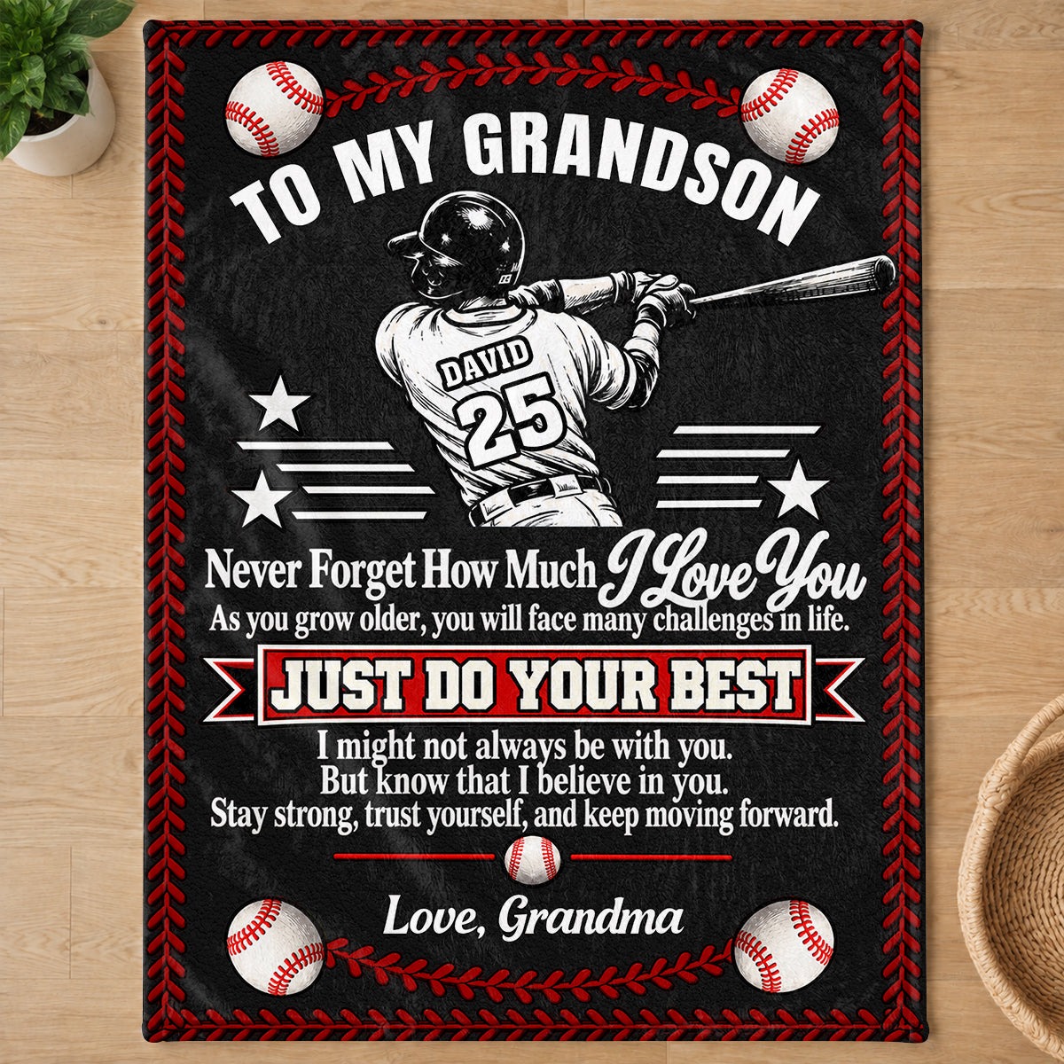 To My Grandson Baseball Version, Gift For Grandson | Personalized Fleece Blanket