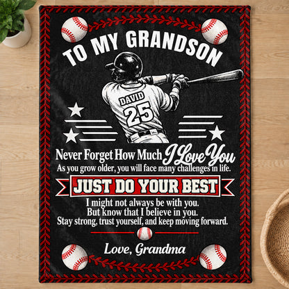 To My Grandson Baseball Version, Gift For Grandson | Personalized Fleece Blanket