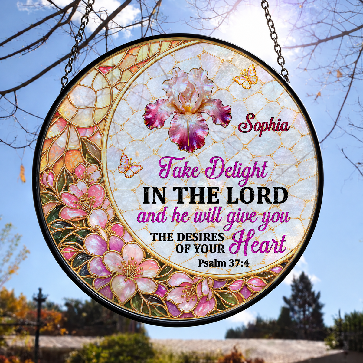 Take Delight In The Lord, Christian Gifts For Mom | Personalized Stained Glass Window Hanging Suncatcher