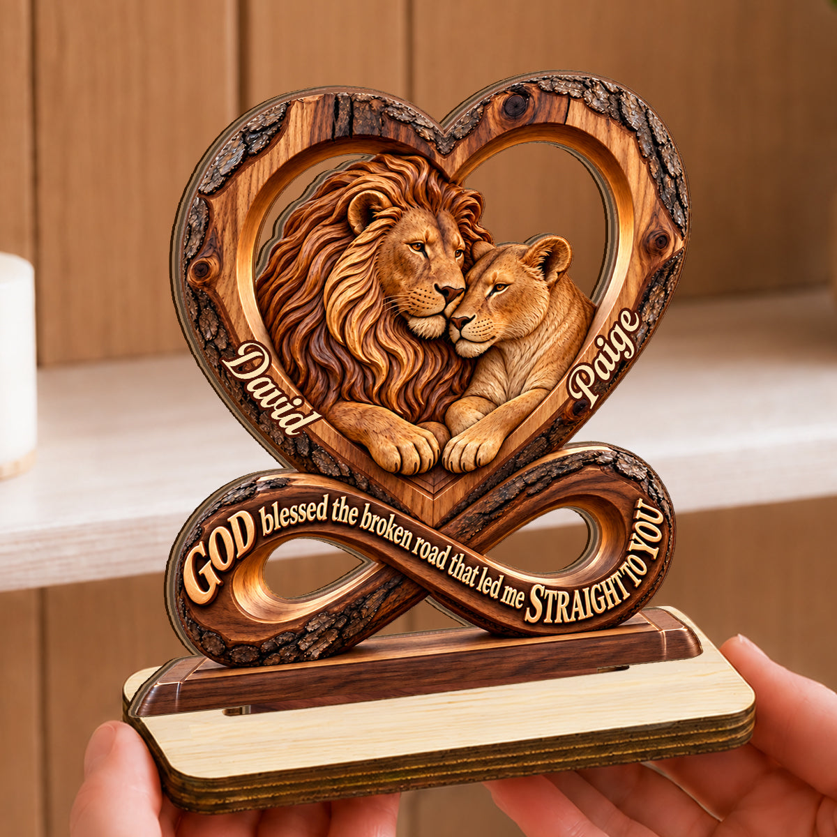 God Blessed The Broken Road That Led Me Straight To You, Annieversary Gifts For Couples | Personalized 2-Layer Wood Plaque With Flat Base