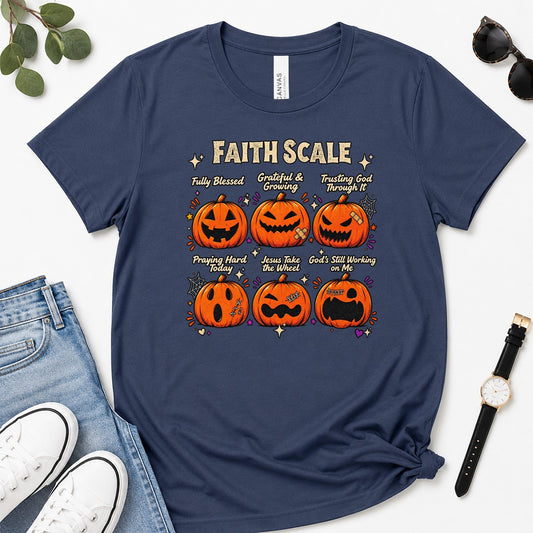 Funny Faith Scale Pumpkin, Gift For Halloween | 2D Unisex Premium T-shirt