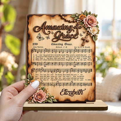 Amazing Grace, Gift For Mom | Personalized 2-Layer Wood Plaque With Flat Base
