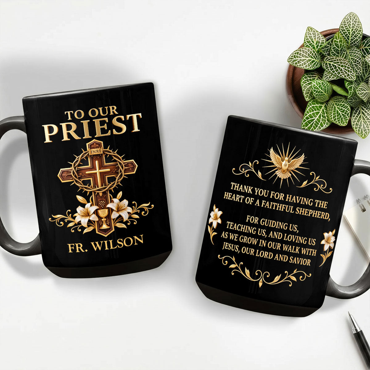 Thank You For Being A Faithful Shepherd, Christian Gift For Priest | Personalized Ceramic Coffee Mug