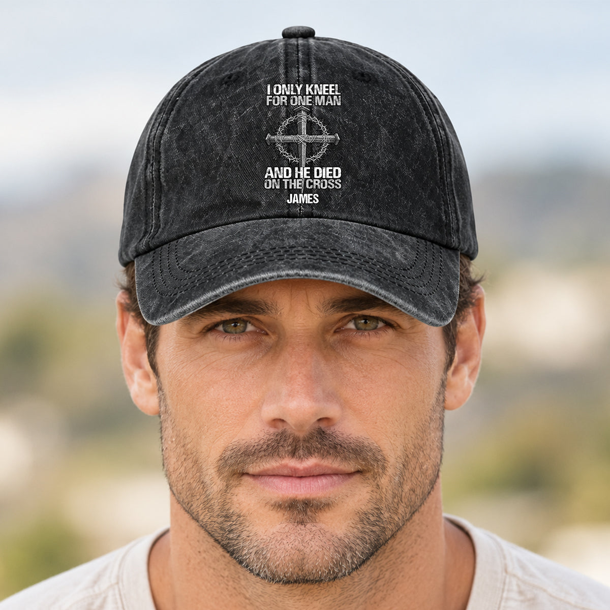 The Man I Kneel For, Gift For Man - Personalized Custom Vintage Washed Denim Cap