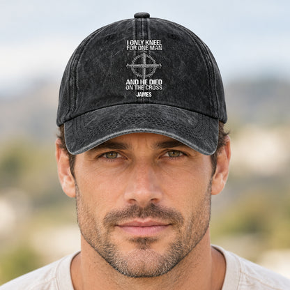 The Man I Kneel For, Gift For Man - Personalized Custom Vintage Washed Denim Cap