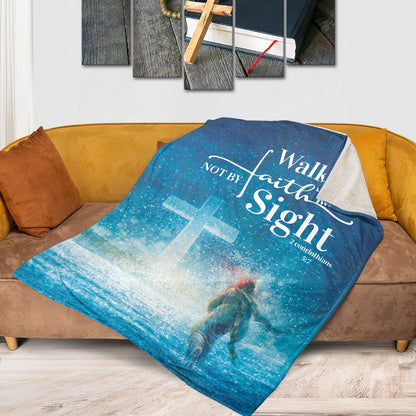 Christian Fleece Blanket, Walk by Faith Not by Sight Bible Verse