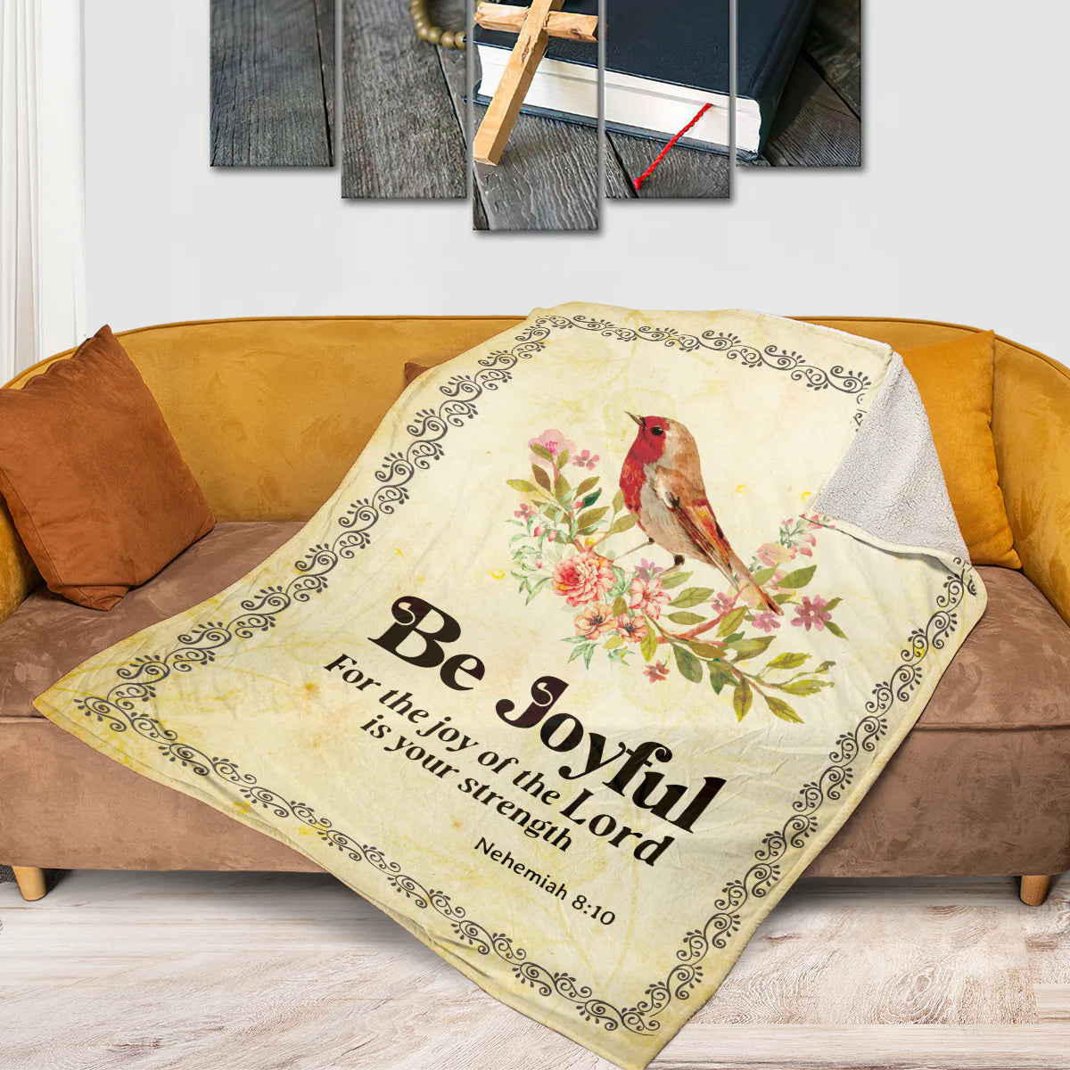 Christian Fleece Blanket, Be Joyful Bible Verse Nehemiah 8:10