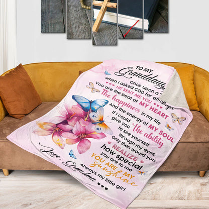 To My Granddaughter Christian Fleece Blanket, Butterfly Angel Gift from Grandma