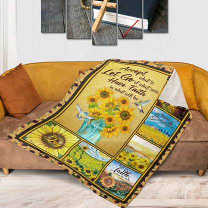 Sunflower Faith Christian Fleece Blanket – Accept What Is, Have Faith