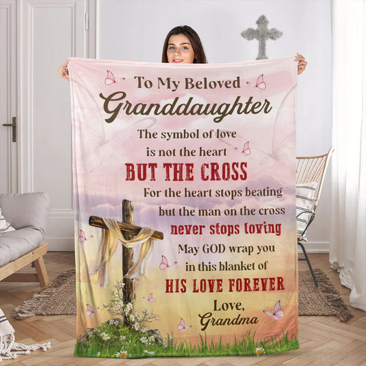 Christian Fleece Blanket for Granddaughter, Cross Love Gift from Grandma