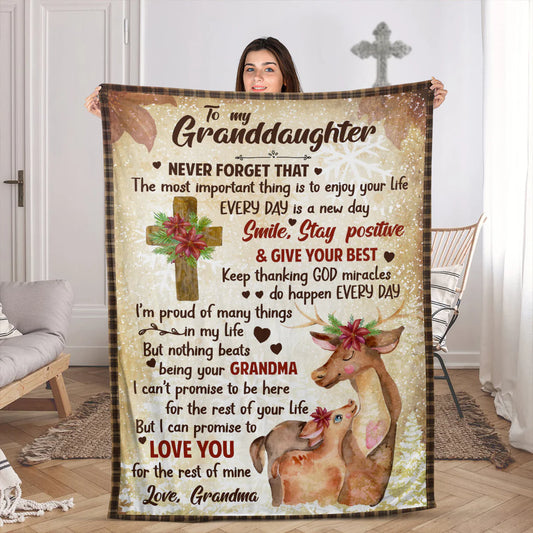 Cute Reindeers Fleece Blanket For Granddaughter - The Most Important Thing Is To Enjoy Your Life