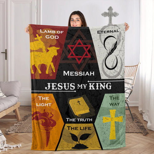 Jesus My King Christian Fleece Blanket, Lamb of God Messiah Faith Blanket