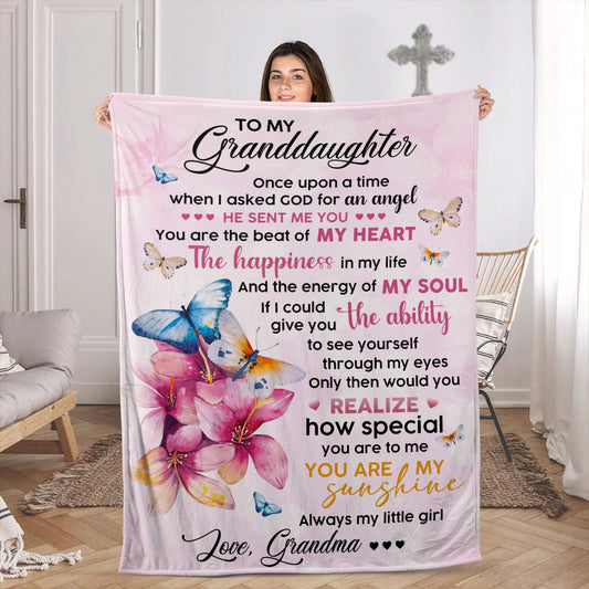 To My Granddaughter Christian Fleece Blanket, Butterfly Angel Gift from Grandma