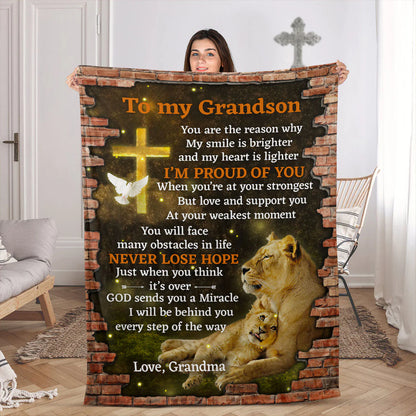 I Will Be Behind You Every Step Of The Way - Unique Lion Fleece Blanket For Grandson