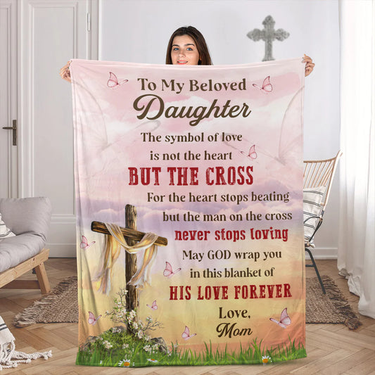 Christian Fleece Blanket for Daughter, Cross Love Gift from Mom