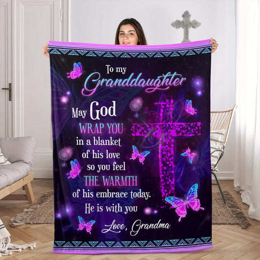 Granddaughter Christian Fleece Blanket – May God Wrap You in His Love