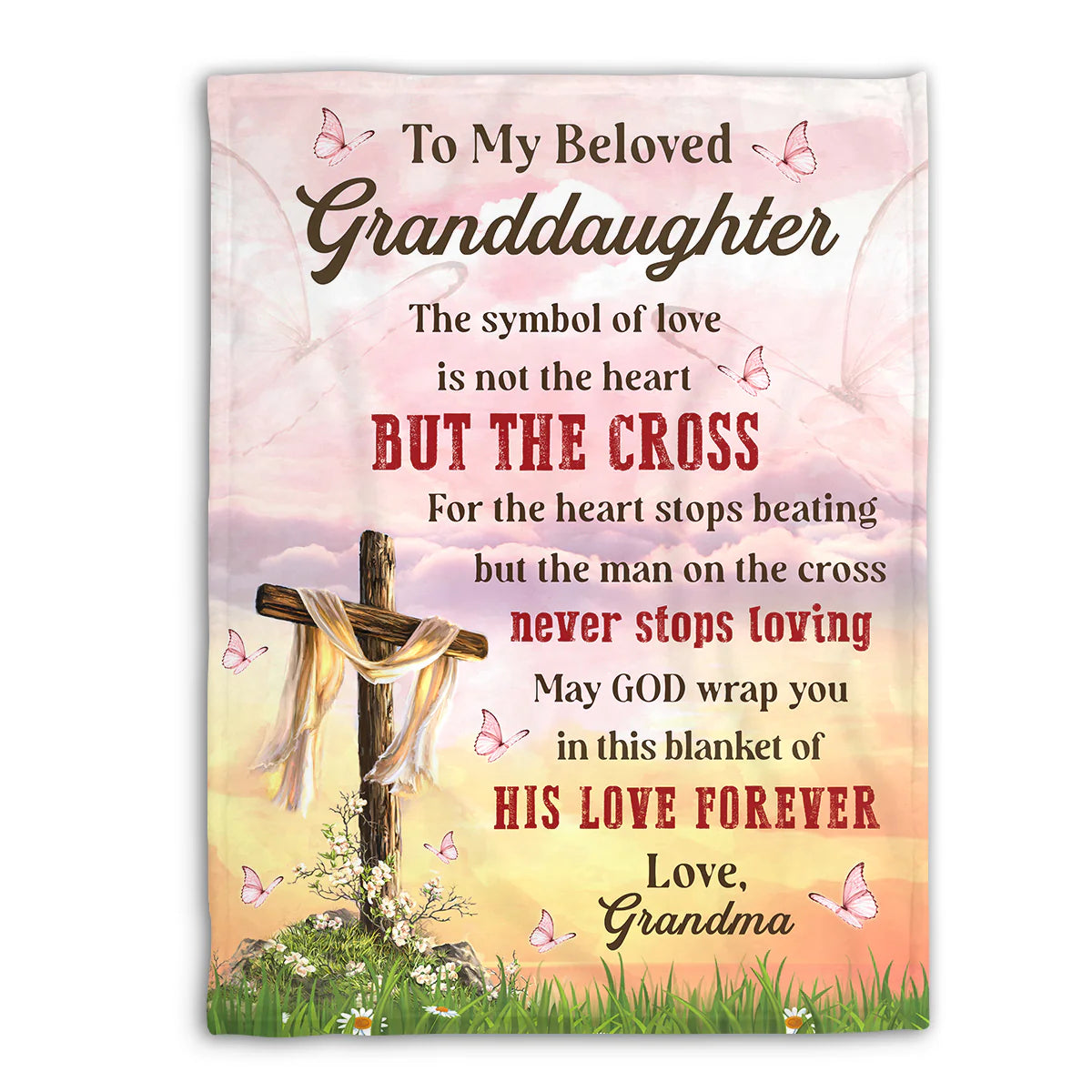 Christian Fleece Blanket for Granddaughter, Cross Love Gift from Grandma