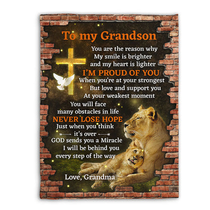 I Will Be Behind You Every Step Of The Way - Unique Lion Fleece Blanket For Grandson