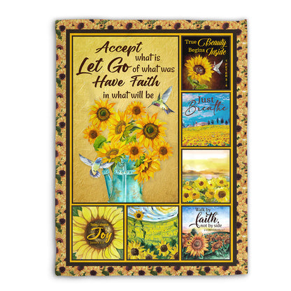 Sunflower Faith Christian Fleece Blanket – Accept What Is, Have Faith