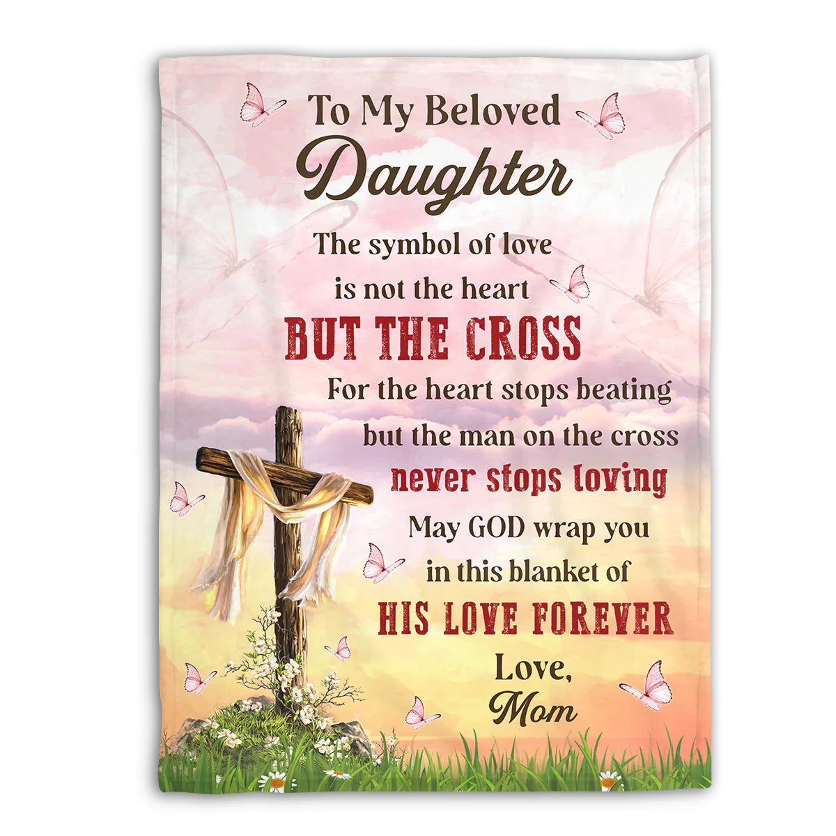 Christian Fleece Blanket for Daughter, Cross Love Gift from Mom