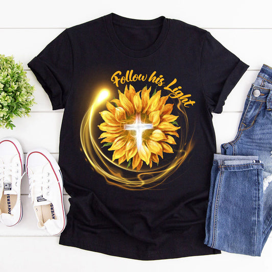 Follow His Light - Sunflower And Cross | 2D Unisex T-shirt