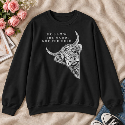 Follow The Word Not The Herd, Gift For Christian Highland Cow Lovers - 2D Unisex Sweatshirt