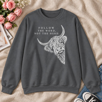 Follow The Word Not The Herd, Gift For Christian Highland Cow Lovers - 2D Unisex Sweatshirt