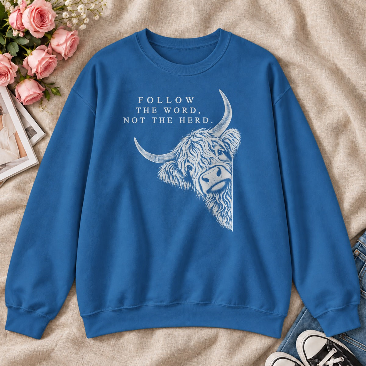 Follow The Word Not The Herd, Gift For Christian Highland Cow Lovers - 2D Unisex Sweatshirt