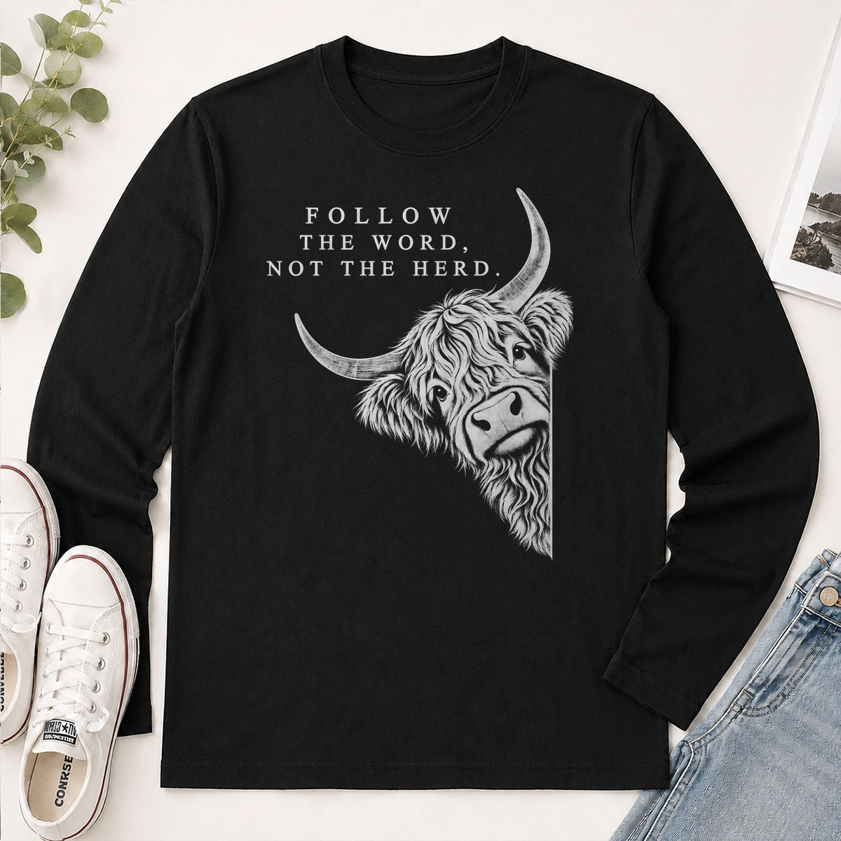 Follow The Word Not The Herd, Gift For Christian Cow Lovers - 2D Unisex Long Sleeve