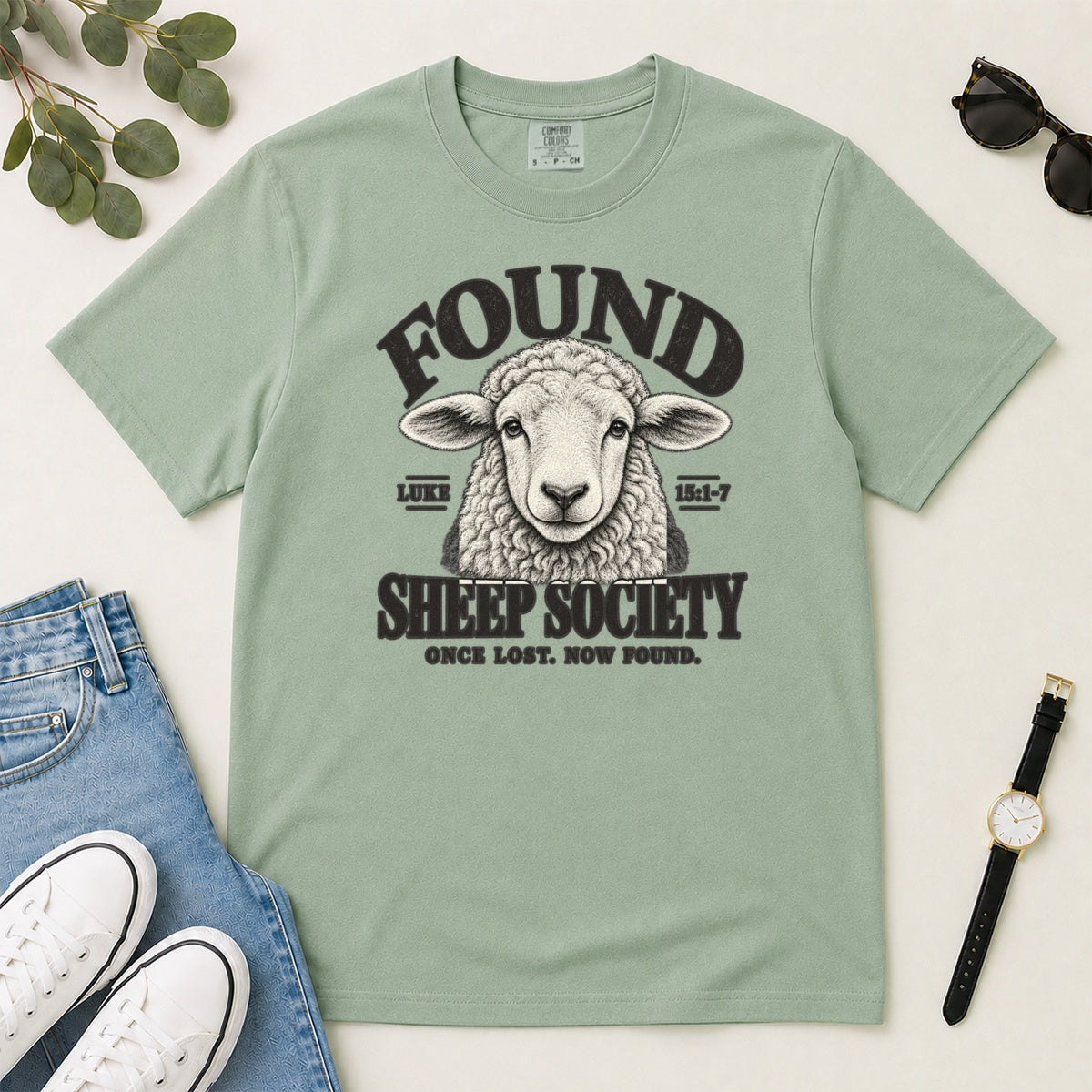 Found Sheep Society Once Lost Now Found, Gift For New Believers - 2D Unisex Garment-dyed T-shirt