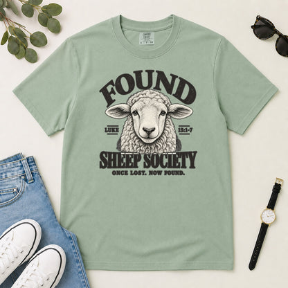 Found Sheep Society Once Lost Now Found, Gift For New Believers - 2D Unisex Garment-dyed T-shirt