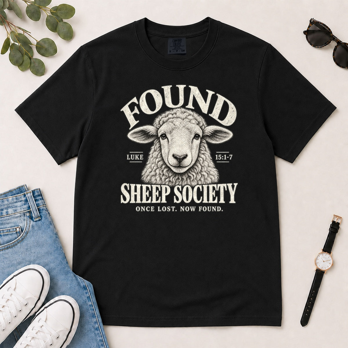Found Sheep Society Once Lost Now Found, Gift For New Believers - 2D Unisex Garment-dyed T-shirt
