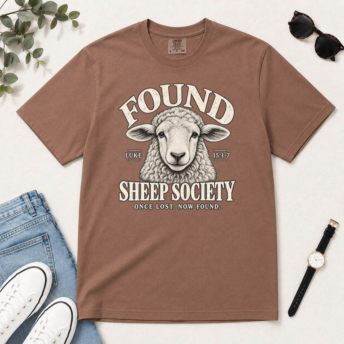 Found Sheep Society Once Lost Now Found, Gift For New Believers - 2D Unisex Garment-dyed T-shirt