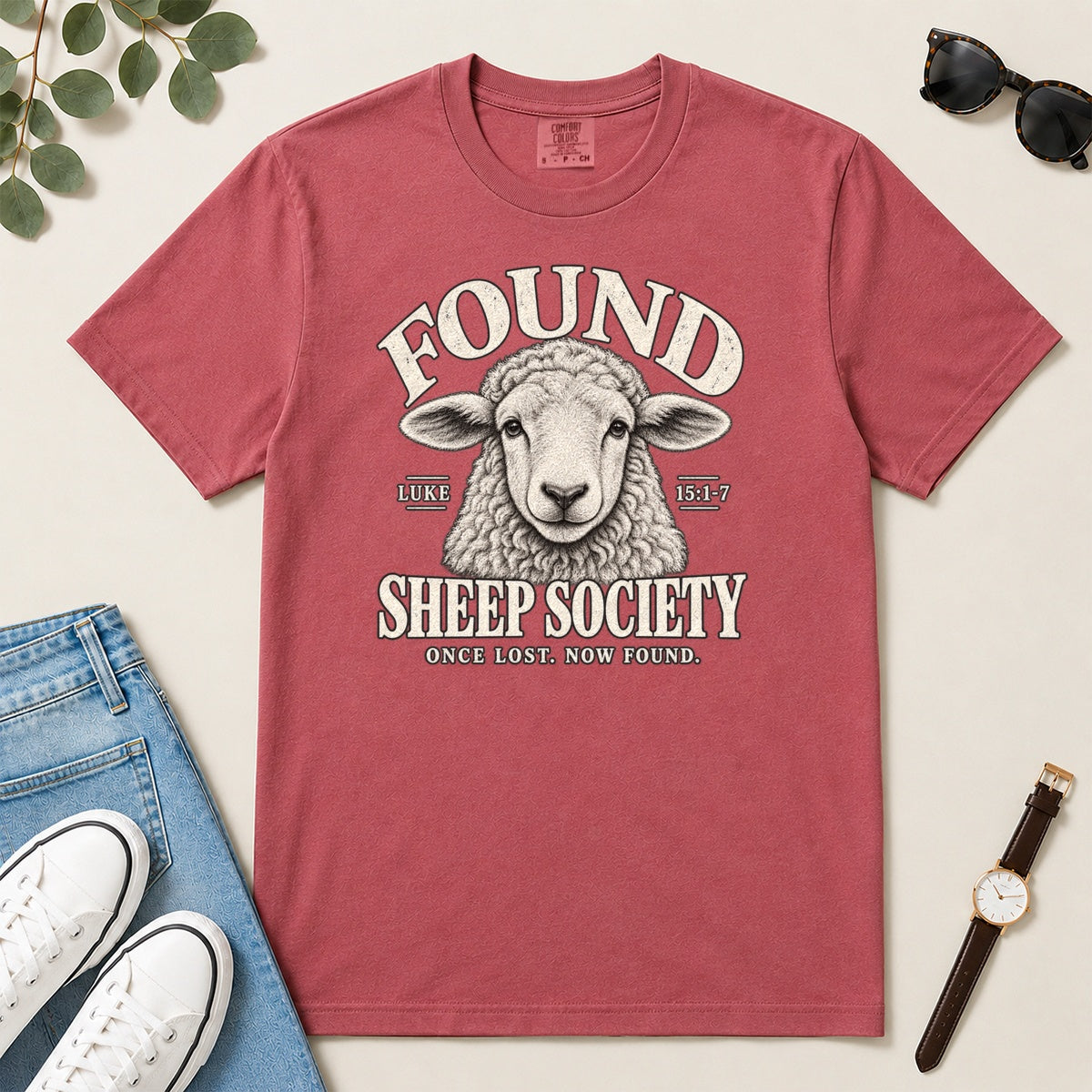 Found Sheep Society Once Lost Now Found, Gift For New Believers - 2D Unisex Garment-dyed T-shirt