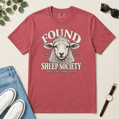 Found Sheep Society Once Lost Now Found, Gift For New Believers - 2D Unisex Garment-dyed T-shirt