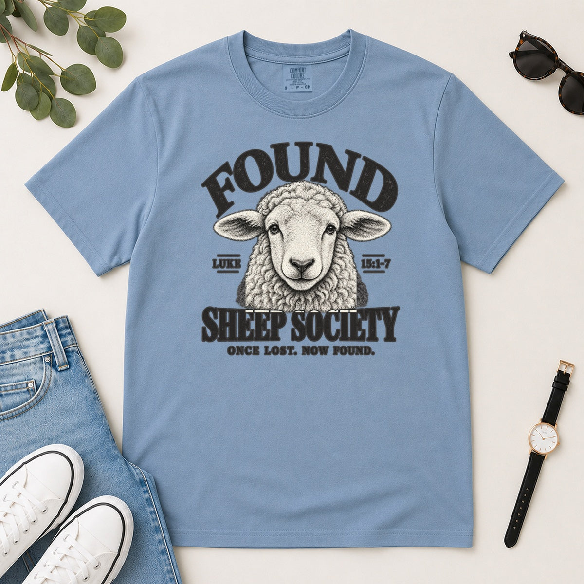 Found Sheep Society Once Lost Now Found, Gift For New Believers - 2D Unisex Garment-dyed T-shirt