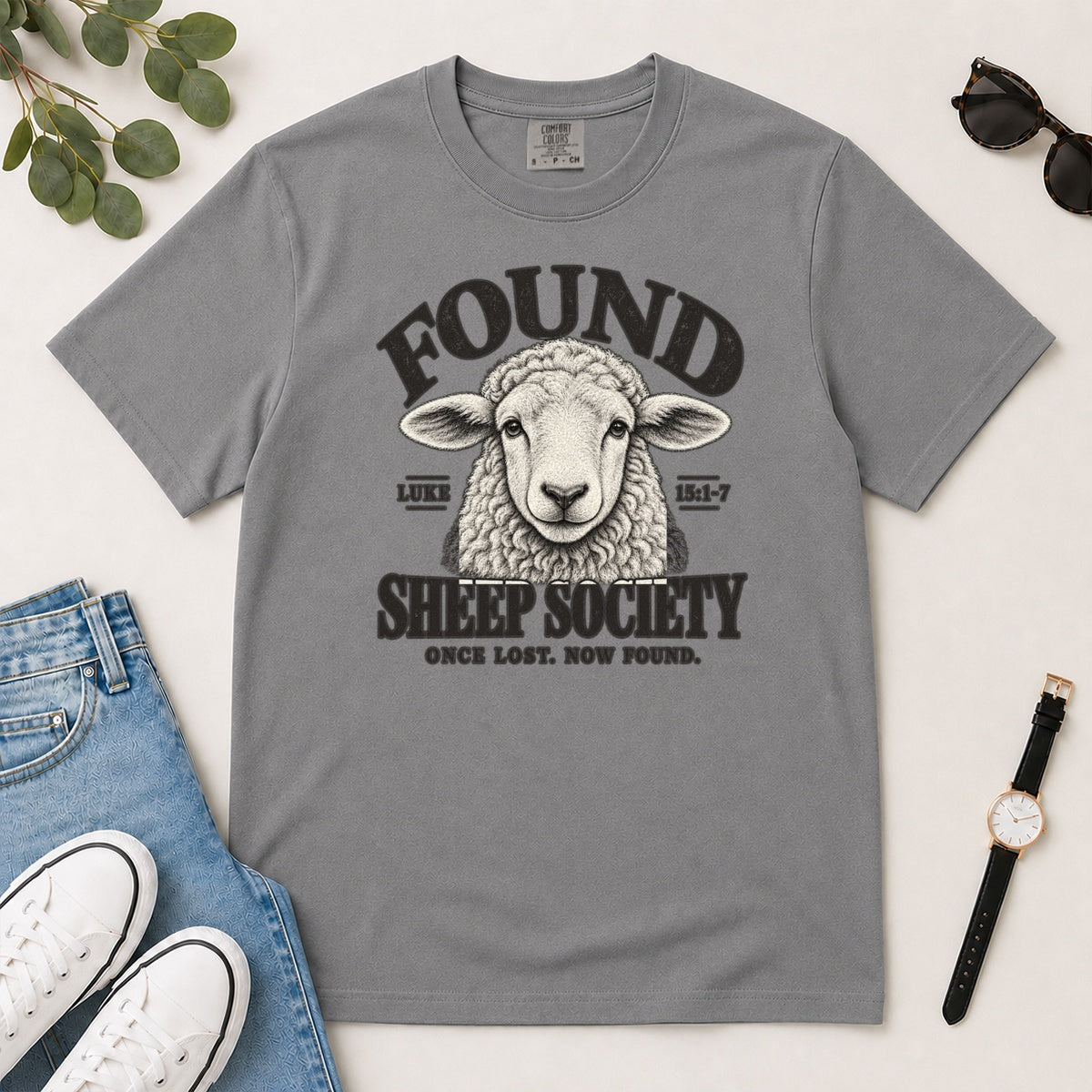 Found Sheep Society Once Lost Now Found, Gift For New Believers - 2D Unisex Garment-dyed T-shirt