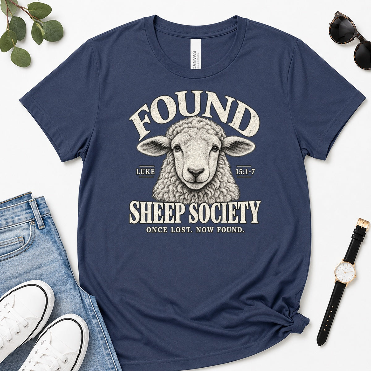 Found Sheep Society Once Lost Now Found, Gift For New Believers - 2D Unisex Premium T-shirt