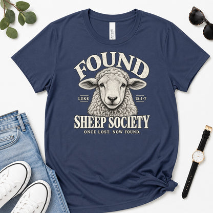 Found Sheep Society Once Lost Now Found, Gift For New Believers - 2D Unisex Premium T-shirt